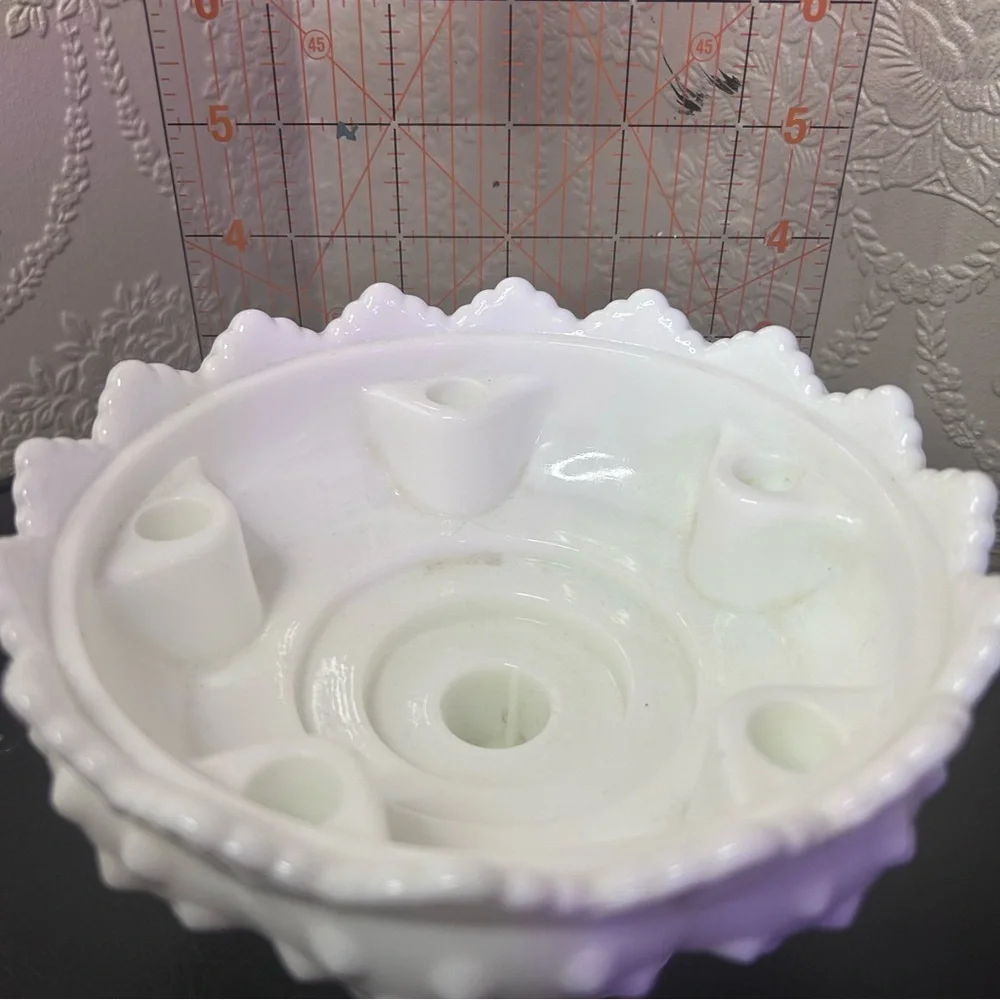 Vintage Fenton Footed HOBNAIL WHITE MILK GLASS 6 Candle Holder Bowl Centerpiece